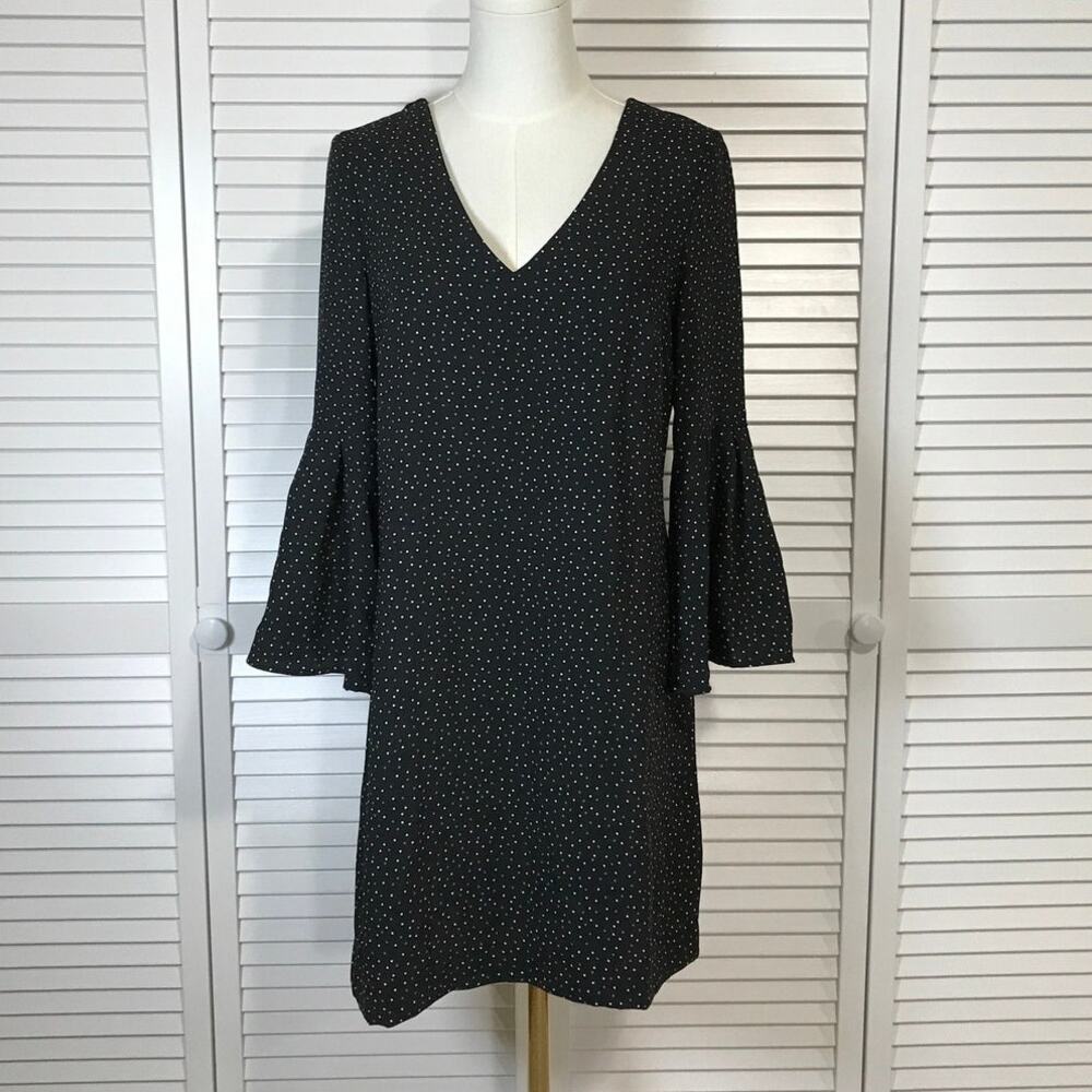 H&M Whimsigoth Retro Polka-Dot Black Long Bell Sleeve Shift Mini Dress 8